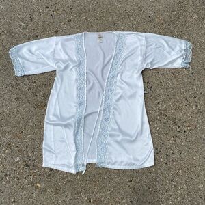 In Bloom by Jonquil white light blue satin night robe with lace trim